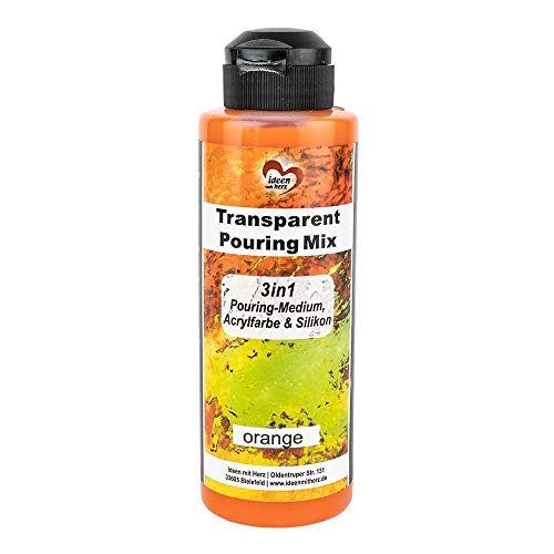 Ideen mit Herz Transparent Pouring-Mix, 3 in 1, Medium, Acrylfarbe & Silikonöl, 180 ml (orange) von Ideen mit Herz