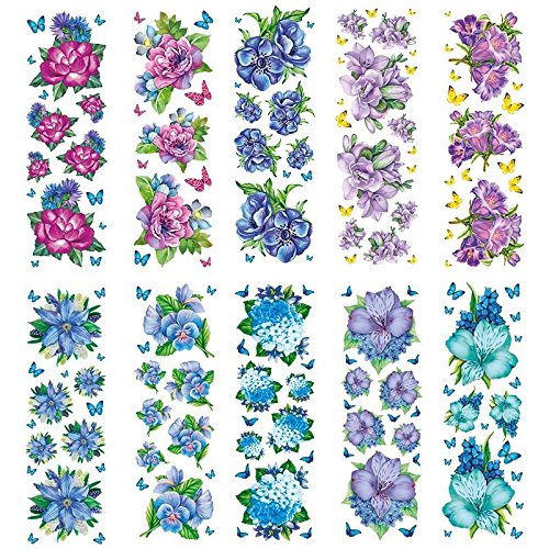 Ideen mit Herz Transparent-Sticker, 10 Bogen à 10cm x 30cm | Bunte Aufkleber zum Basteln & Dekorieren (Blumen in Blau-Violett) von Ideen mit Herz