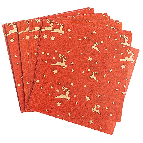 Ideen mit Herz Transparentpapier | 100 Blatt | Premium-Qualität | 110 g/qm | bedruckt | ideales Faltpapier zum Sterne basteln | transparentes Bastelpapier (Hirsche | rot & gold, 10 x 10 cm) von Ideen mit Herz