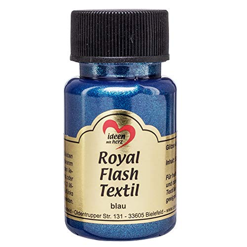 Royal Flash Textil, Glitzer-Metallic-Farbe | hochdeckend, cremige Textilfarbe auf Wasserbasis | für helle und dunkle Textilien | 50 ml (blau) von Ideen mit Herz