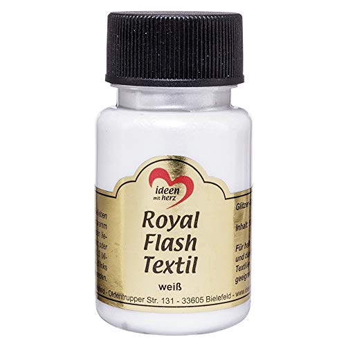 Ideen mit Herz Royal Flash Textil, Glitzer-Metallic-Farbe | hochdeckend, cremige Textilfarbe auf Wasserbasis | für helle und dunkle Textilien | 50 ml (weiß) von Ideen mit Herz