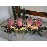 Vorbestellung Adventskranz, Adventsgesteck, Länglich Rosa von Ideenschmiede02