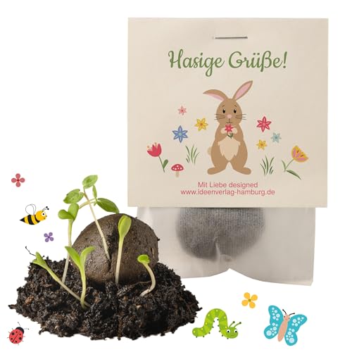 10x "Hasige Grüße" Samenbomben als Mitgebsel Ostern Geschenk Ostern Aufmerksamkeit Ostern Give-aways Ostern Kinder Osterüberraschung Osternest Seedbombs Partytüten Mitgebseltüten Geschenktüten Hasen von Ideenverlag HAMBURG