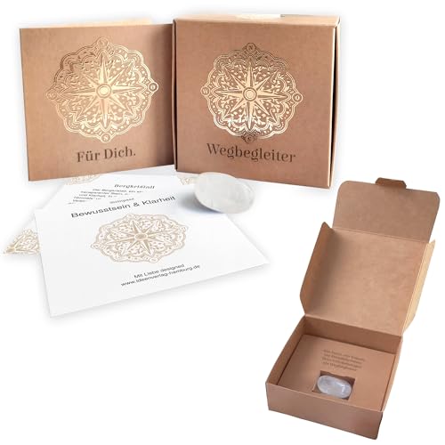 "Bewusstsein & Klarheit" Wegbegleiter XL Halbedelstein Bergkristall inkl. Geschenkverpackung + Geschenkkarte/Naturstein als Glücksbringer und Handschmeichler/Glücksstein von Ideenverlag HAMBURG
