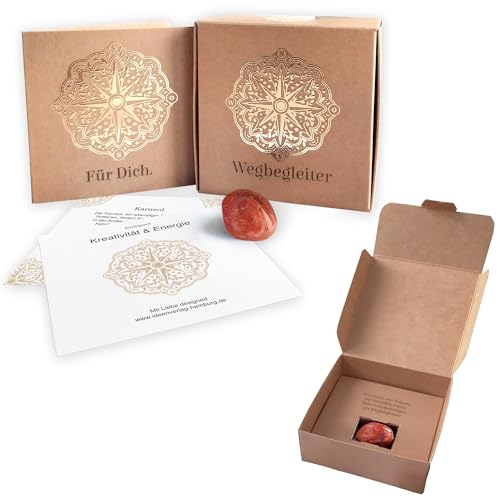 "Kreativität & Energie" Wegbegleiter XL Halbedelstein Karneol/orangener Aventurin inkl. Geschenkverpackung + Geschenkkarte/Naturstein als Glücksbringer und Handschmeichler/Glücksstein von Ideenverlag HAMBURG