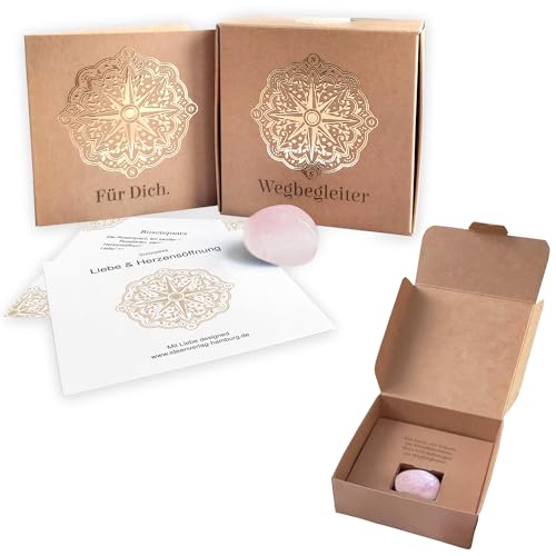 "Liebe & Herzensöffnung" Wegbegleiter XL Halbedelstein Rosenquarz inkl. Geschenkverpackung + Geschenkkarte/Naturstein als Glücksbringer und Handschmeichler/Glücksstein von Ideenverlag HAMBURG