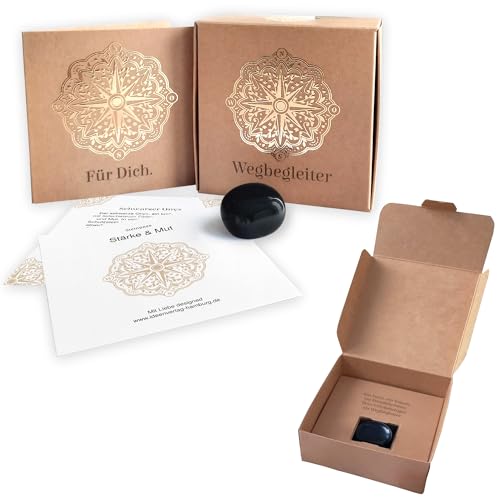 "Stärke & Mut" Wegbegleiter XL Halbedelstein schwarzer Onyx inkl. Geschenkverpackung + Geschenkkarte/Naturstein als Glücksbringer und Handschmeichler/Glücksstein von Ideenverlag HAMBURG