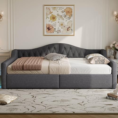 Idemon 140x200 gepolstertes Schlafsofa mit Fantasie-Lichtleiste und Stauraum darunter, (Gray, 140x200cm) von Idemon