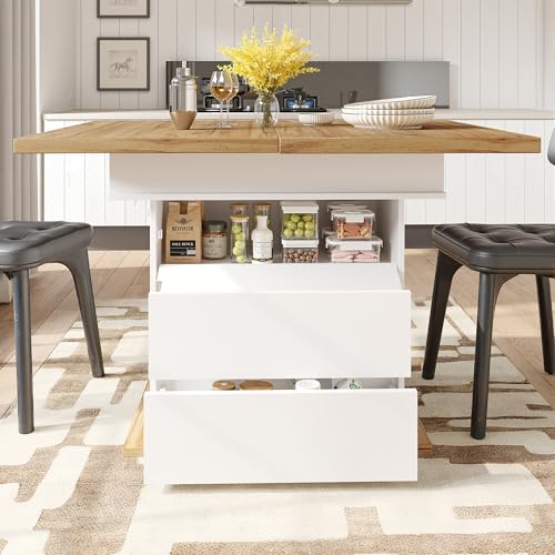 Idemon Ausziehbarer Esstisch (110–140 × 80 cm), klappbarer Esstisch für 4–6 Personen, platzsparende Küche, geeignet für Küche und Wohnzimmer, mit DREI Ablageflächen (Natural,White) von Idemon