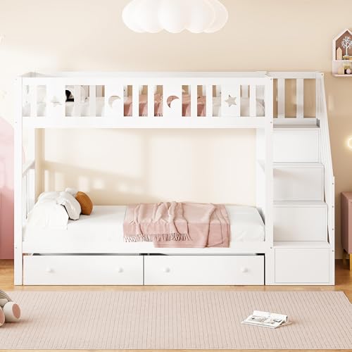 Idemon Kinderbett 90 * 200/90 * 200 cm, Massivholz-Etagenbett mit Sicherheitstreppe, Stauraumtreppe, Zwei großen Schubladen und Lattenrost, weiß Idemon Kinderbett 90 * 200/90 * 200 cm, Massivholz-Etagenbett mit Sicherheitstreppe, Stauraumtreppe, Zwei großen Schubladen und Lattenrost, weiß von Idemon