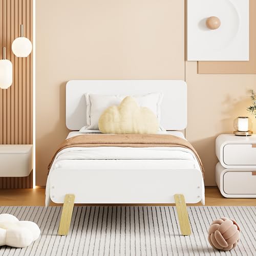 Idemon Kinderbett 90 x 190 – Einzelbett aus Massivholz mit Lattenrost, niedliche und einzigartige Form von Kopf- und Fußteil (weiß) von Idemon