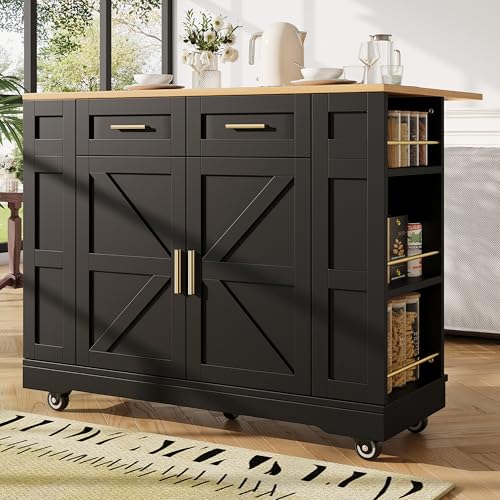 Idemon Moderne Kücheninsel, Küchenschrank, buffetschrank, Speisewagen mit Holzmaserung, buffetschrank, Multifunktionale Esstisch mit Speicherraum, Speisewagen mit Stretchfunktionsschränken, (Black) Idemon Moderne Kücheninsel, Küchenschrank, buffetschrank, Speisewagen mit Holzmaserung, buffetschrank, Multifunktionale Esstisch mit Speicherraum, Speisewagen mit Stretchfunktionsschränken, (Black) von Idemon