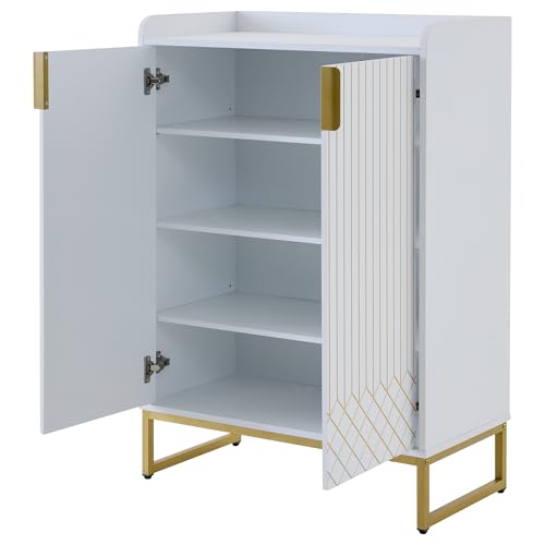 Idemon Moderner weißer Schuhschrank mit goldenen Metallbeinen, Aufbewahrungsschrank mit goldfarbenen Schranktüren, 75 * 37 * 105CM. Idemon Moderner weißer Schuhschrank mit goldenen Metallbeinen, Aufbewahrungsschrank mit goldfarbenen Schranktüren, 75 * 37 * 105CM. von Idemon