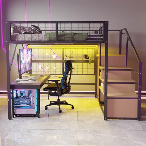 Idemon Multifunktionales Metall-Hochbett 140 * 200, geeignet für Kinder und Jugendliche, ausgestattet mit APP-gesteuerter Fantasie-Lichtleiste, Treppe mit Stauraum und offenem Kleiderschrank. (Black) Idemon Multifunktionales Metall-Hochbett 140 * 200, geeignet für Kinder und Jugendliche, ausgestattet mit APP-gesteuerter Fantasie-Lichtleiste, Treppe mit Stauraum und offenem Kleiderschrank. (Black) von Idemon