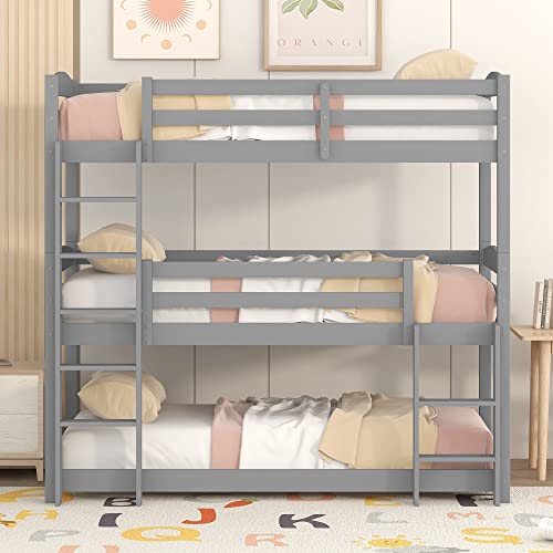 Idemon Single-Size-Holz-Dreier-Etagenbett für Kinder, Grau (90 * 200cm) von Idemon