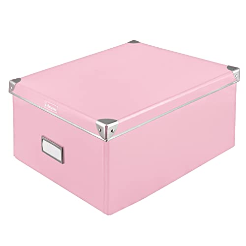 Idena 11010 - Aufbewahrungsbox aus festem Karton, Deckel mit verstärkten Kanten aus Metall, Allzweck-Box in Pink inklusive Beschriftungsfeld, für Ordnung im Haushalt, Büro und Arbeitszimmer von Idena