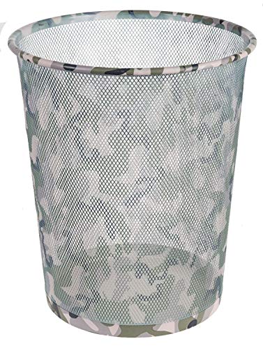 Idena 12097 - Papierkorb Metall Camouflage, ca. 10,8 Liter Fassungsvermögen, Mülleimer für Büro und Kinderzimmer, 1 Stück von Idena