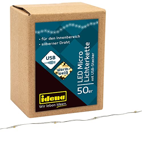 Idena 30257 - LED Micro Lichterkette mit 50 LEDs in Warmweiß, mit USB Stecker, ca. 2,75 m lang, Deko für Innen, zum Basteln, als Party Deko, Weihnachtsdeko, zur Hochzeit, als Stimmungslicht Idena 30257 - LED Micro Lichterkette mit 50 LEDs in Warmweiß, mit USB Stecker, ca. 2,75 m lang, Deko für Innen, zum Basteln, als Party Deko, Weihnachtsdeko, zur Hochzeit, als Stimmungslicht von Idena