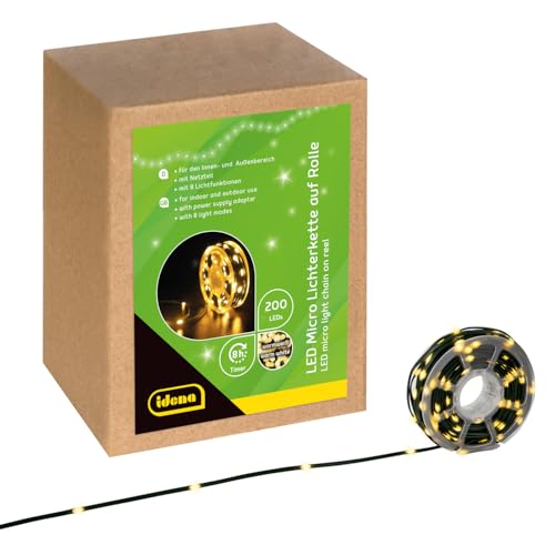 Idena 30542 - LED Micro Lichterkette mit 200 LEDs in Gold-Gelb, für Außen & Innen, ca. 22,9 m lang auf Rolle, 8 Stunden Timer Funktion, zum Basteln, als Party Deko, Weihnachtsdeko Idena 30542 - LED Micro Lichterkette mit 200 LEDs in Gold-Gelb, für Außen & Innen, ca. 22,9 m lang auf Rolle, 8 Stunden Timer Funktion, zum Basteln, als Party Deko, Weihnachtsdeko von Idena