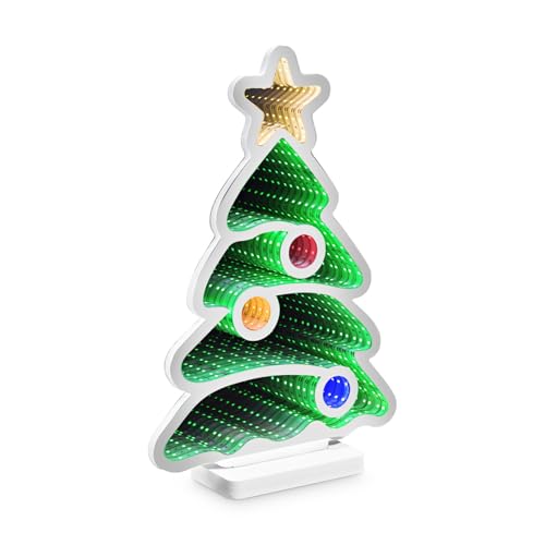 Idena 30550 - LED Infinity Mirror Weihnachtsbaum, ca. 13 x 5,5 x 22 cm, Deko Lampe mit 80 SMD-LEDs und 3D Effekt, Weihnachtsdeko für Innen, batteriebetrieben von Idena