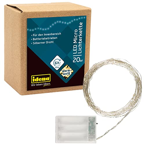 Idena 31118 - LED Micro Lichterkette mit 20 LEDs in Warmweiß, 6 Stunden Timer Funktion, batteriebetrieben, ca. 2,2 m lang, Deko für Innen, zum Basteln, als Party Deko, Weihnachtsdeko, zur Hochzeit Idena 31118 - LED Micro Lichterkette mit 20 LEDs in Warmweiß, 6 Stunden Timer Funktion, batteriebetrieben, ca. 2,2 m lang, Deko für Innen, zum Basteln, als Party Deko, Weihnachtsdeko, zur Hochzeit von Idena