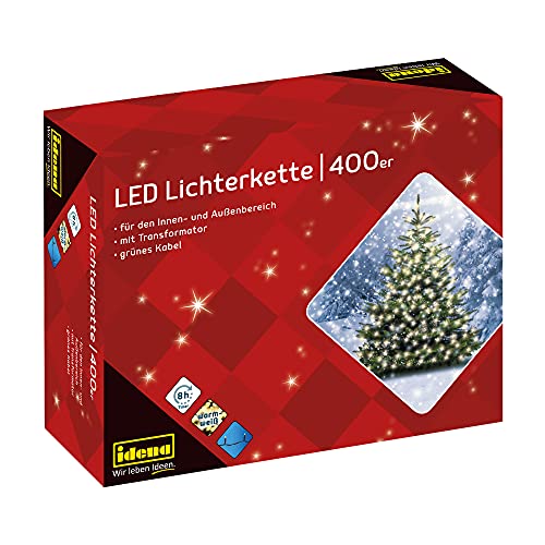Idena 31123 - LED Lichterkette mit 400 LEDs in Warmweiß, mit 8 Stunden Timer Funktion und Transformator, ca. 47,9 m lang, Deko für Innen & Außen, als Party Deko, Weihnachtsdeko, zur Hochzeit von Idena