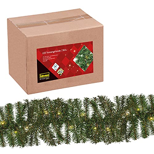 Idena 31854 - LED Tannengirlande mit 160 LEDs in Warmweiß, mit 8 Stunden Timer Funktion und Transformator, ca. 10 m lang, Deko für Innen & Außen, zum Basteln, als Party Deko, Weihnachtsdeko von Idena