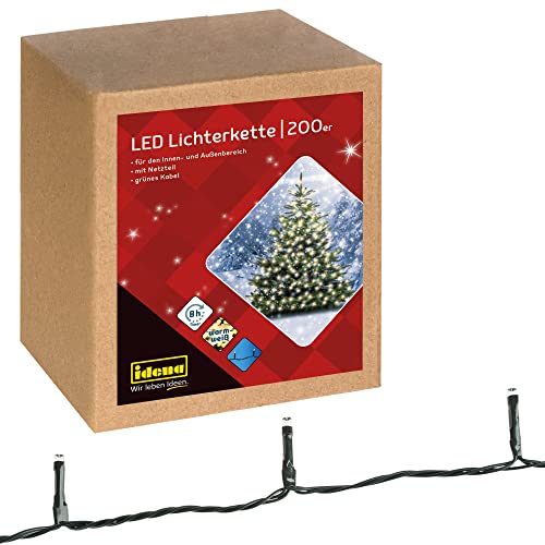 Idena 31869 - LED Lichterkette mit 200 LEDs in Warmweiß, mit 8 Stunden Timer Funktion und Transformator, ca. 29,9 m lang, Deko für Innen & Außen, als Party Deko, Weihnachtsdeko, zur Hochzeit Idena 31869 - LED Lichterkette mit 200 LEDs in Warmweiß, mit 8 Stunden Timer Funktion und Transformator, ca. 29,9 m lang, Deko für Innen & Außen, als Party Deko, Weihnachtsdeko, zur Hochzeit von Idena