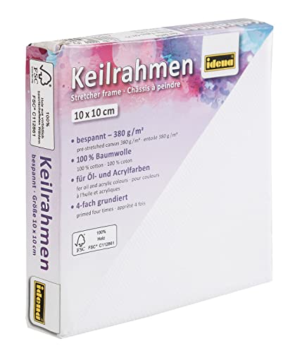 Idena 60009 - Keilrahmen mit Leinwand aus 100% Baumwolle, Grammatur 380 g/m², für Öl- und Acrylfarben, ca. 10 x 10 cm groß, weiß von Idena