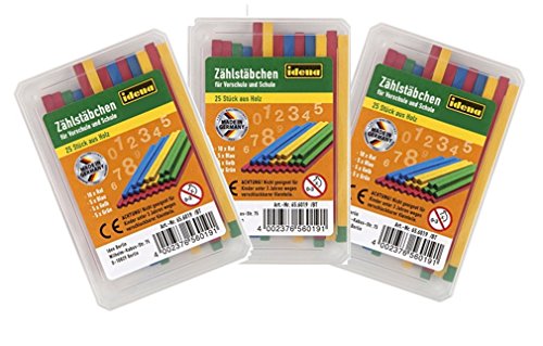 Idena 656019 Zählstäbchen, 25 Stück aus Holz, bunt (3 x 25er Box, Zählstäbchen) von Idena