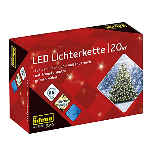 Idena 8325052 - LED Lichterkette mit 20 LEDs in Warmweiß, mit 8 Stunden Timer Funktion und Transformator, ca. 3,9 m lang, Deko für Innen & Außen, als Party Deko, Weihnachtsdeko, zur Hochzeit von Idena