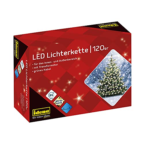 Idena 8325097 - LED Lichterkette mit 120 LED in warmweiß, mit 8 Stunden Timer Funktion und Transformator, ca. 19,9 m lang, Innen- und Außenbereich, für Partys, Weihnachten, Deko, Hochzeit von Idena