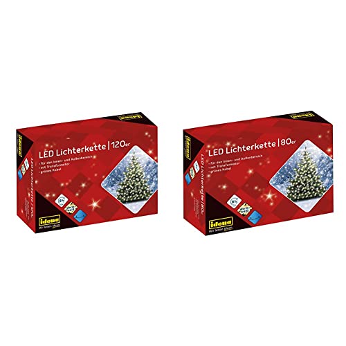 Idena 8325097 - LED Lichterkette mit 120 LED in warmweiß & 8325058 - LED Lichterkette mit 80 LED in warmweiß, mit 8 Stunden Timer Funktion und Transformator, ca. 15,9 m lang, Innen- und Außenbereich von Idena