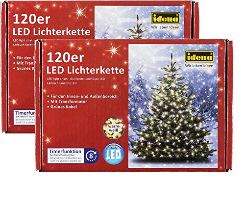 Idena 8325097 - LED Lichterkette mit Timerfunktion, 120er warm weiß, für innen und außen (warm-weiß, 2 Stück) von Idena