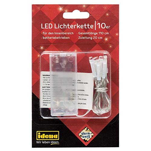 Idena 8582089 - LED Lichterkette mit 10 LED in warmweiß, batteriebetrieben, ca. 1,1 m lang, für den Innenbereich, als Deko für Partys, Weihnachten, Hochzeit von Idena