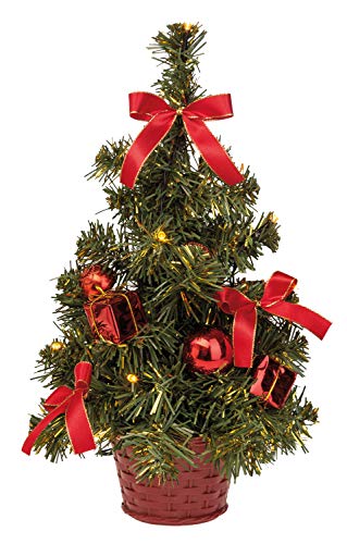 Idena 8582154 - Deko-Weihnachtsbaum mit 20 LED in Warmweiß, ca. 35 cm hoch, mit rotem Baum-Schmuck im Topf, mit 6 Stunden Timer, batteriebetrieben, Deko für Innen, als Advents- und Weihnachtsdeko von Idena