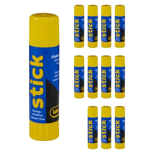 Idena 90223 - Klebestift, farblos, 12 x 40 g, lösungsmittelfrei, kinderfreundlicher Kleber für Kunst und Bastelarbeiten von Idena