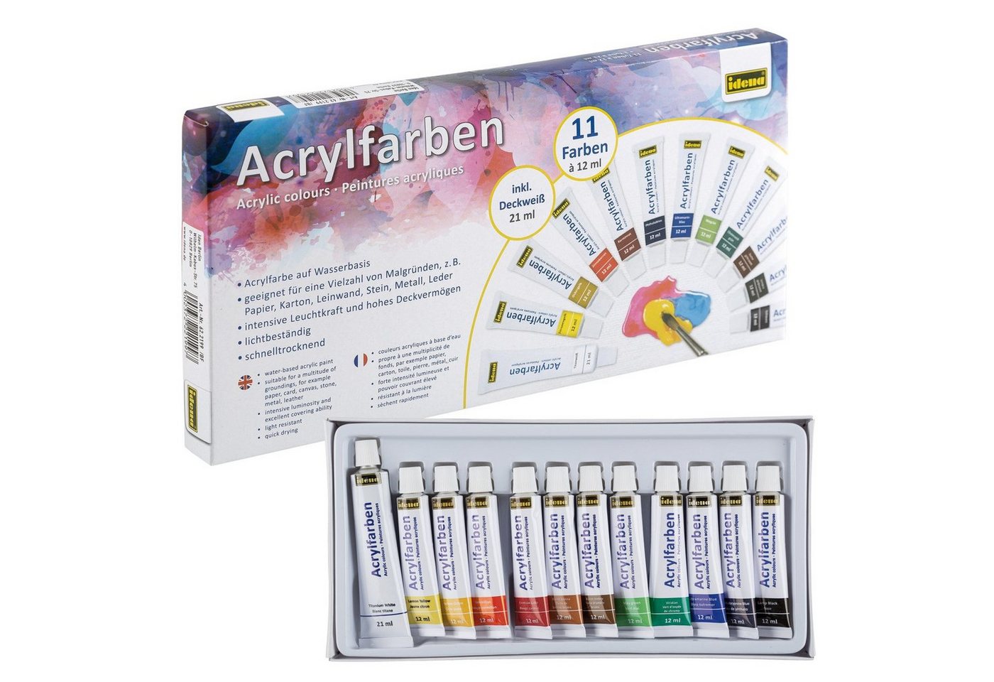 Idena Acrylfarbe Idena 622199 – Acrylfarbenset, 12 teilig, mit deckenden Acrylfarben von Idena