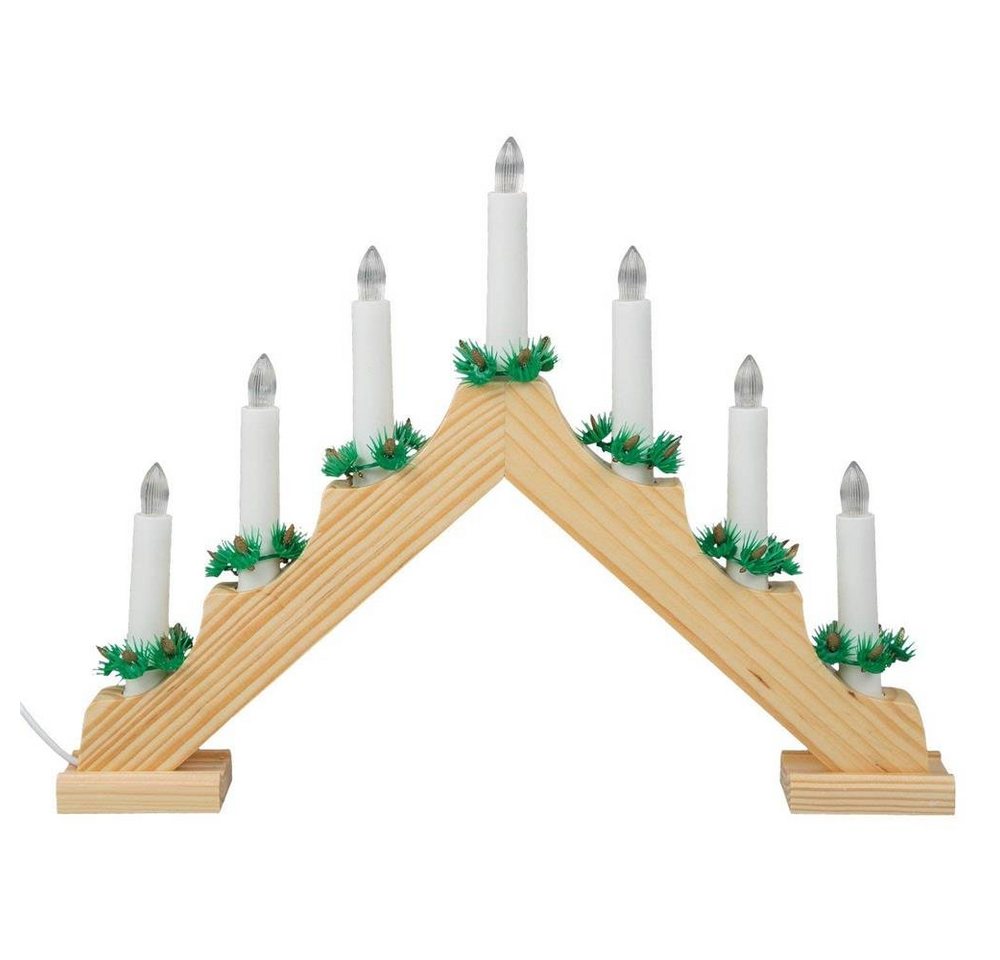 Idena Adventsleuchter 8582088, mit 7 LED Kerzenlichtern, aus naturfarbenem Holz, mit Schalter von Idena