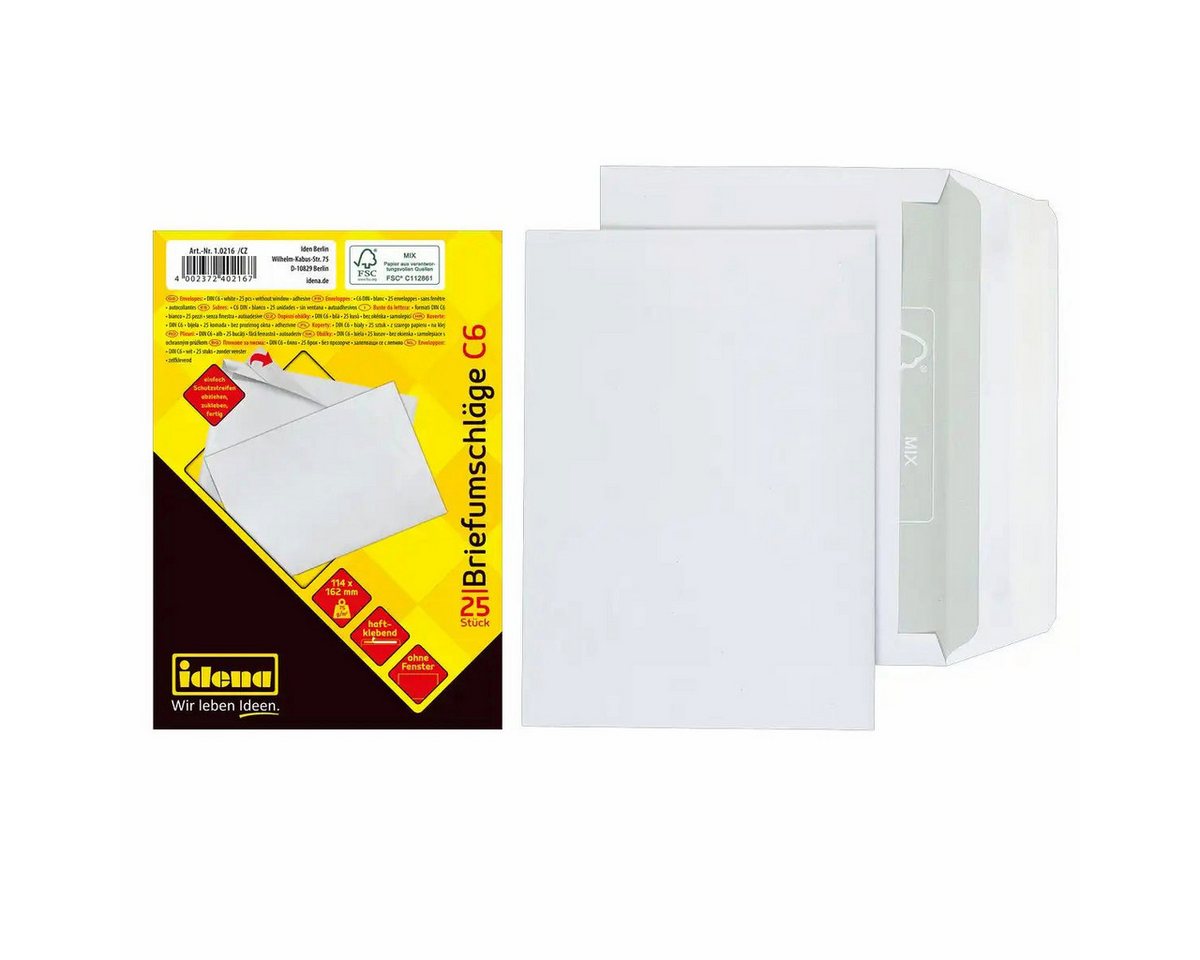 Idena Büro-Set Idena Briefumschläge DIN C6 weiß haftklebend ohne Fenster 75g/m² - 25 Idena Büro-Set Idena Briefumschläge DIN C6 weiß haftklebend ohne Fenster 75g/m² - 25 von Idena