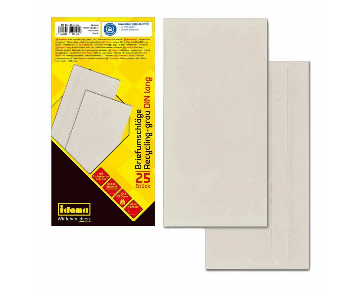 Idena Büro-Set Idena Briefumschläge DIN lang grau 75g/m² selbstklebend ohne Fenster - Idena Büro-Set Idena Briefumschläge DIN lang grau 75g/m² selbstklebend ohne Fenster - von Idena