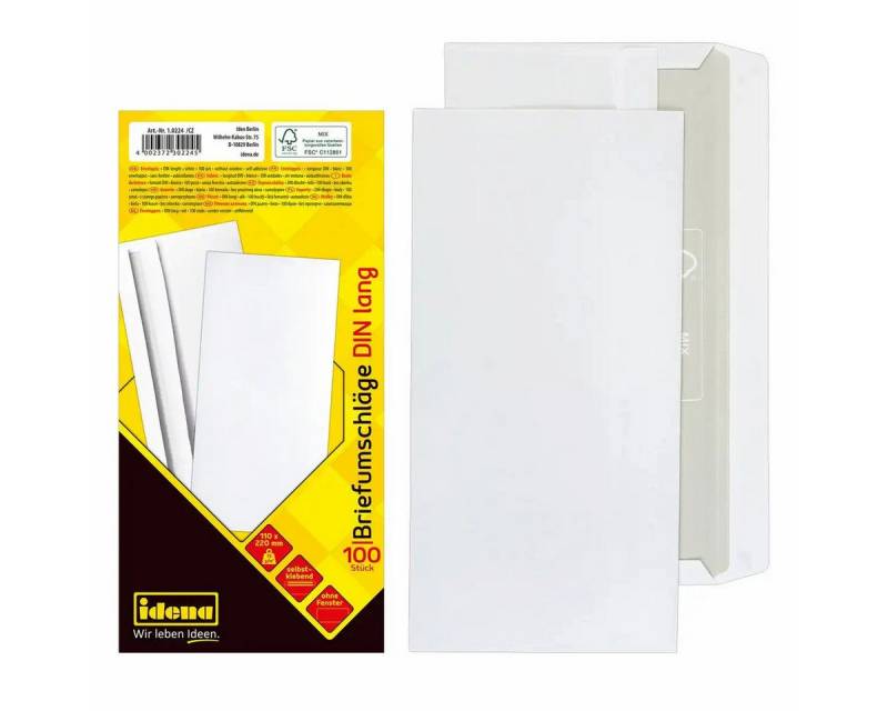 Idena Büro-Set Idena Briefumschläge DIN lang weiß selbstklebend ohne Fenster 75g/m² - von Idena