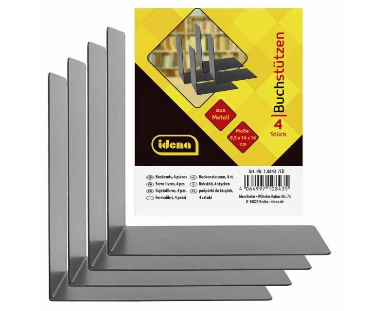 Idena Büro-Set Idena Premium Buchstützen Set - 4x Metall schwarz, rutschfest & stabil von Idena
