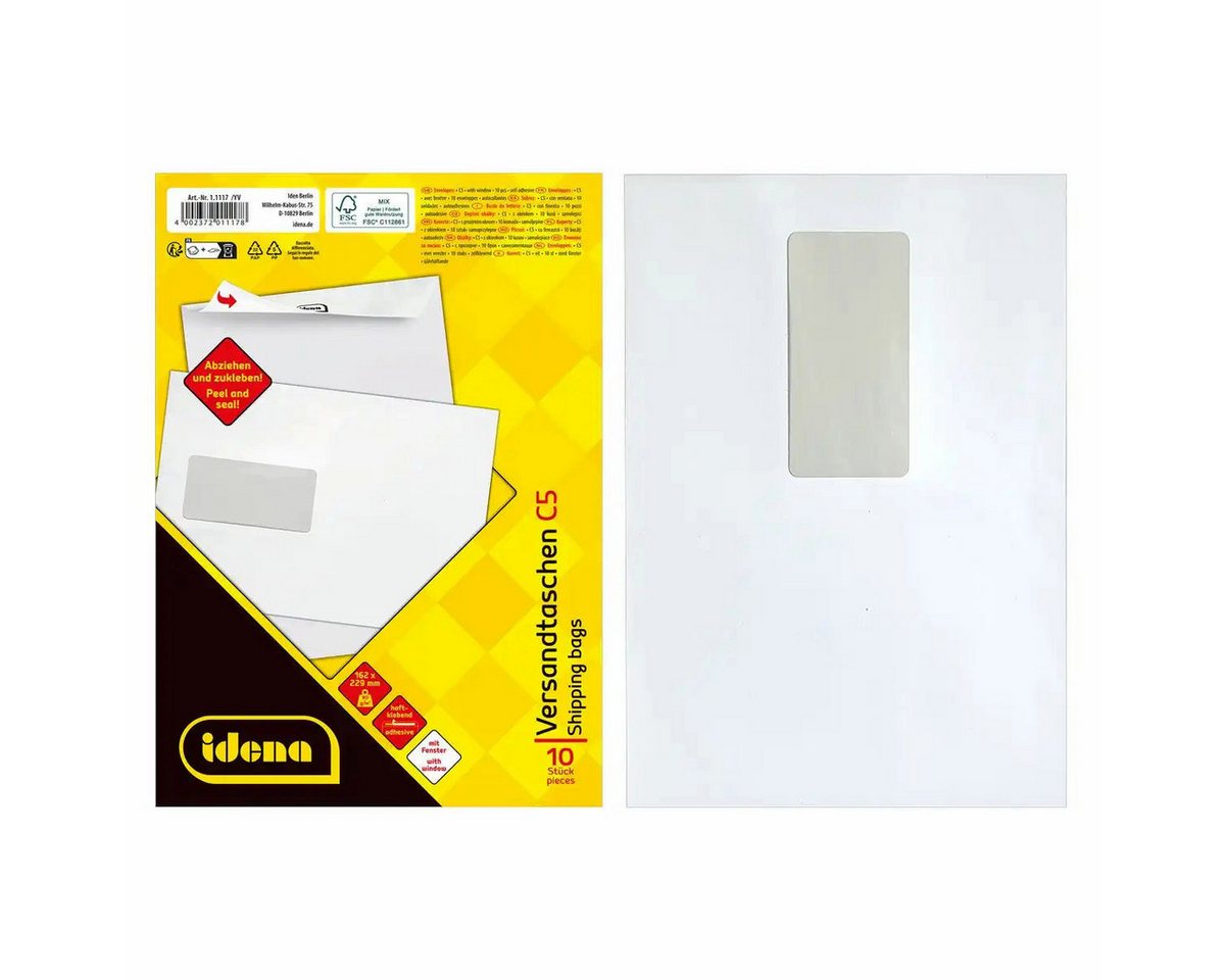 Idena Büro-Set Idena Versandtaschen mit Fenster haftklebend 90g/m² weiß DIN C5 - 10 S Idena Büro-Set Idena Versandtaschen mit Fenster haftklebend 90g/m² weiß DIN C5 - 10 S von Idena