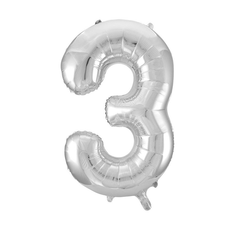 Idena Folienballon Zahl 3, Silber, für Geburtstag, als Geschenk und Dekoration von Idena