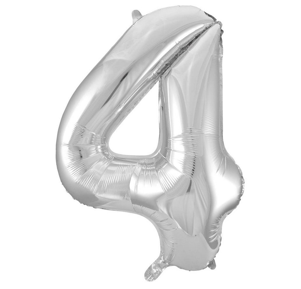 Idena Folienballon Zahl 4, Silber, für Geburtstag, als Geschenk und Dekoration von Idena