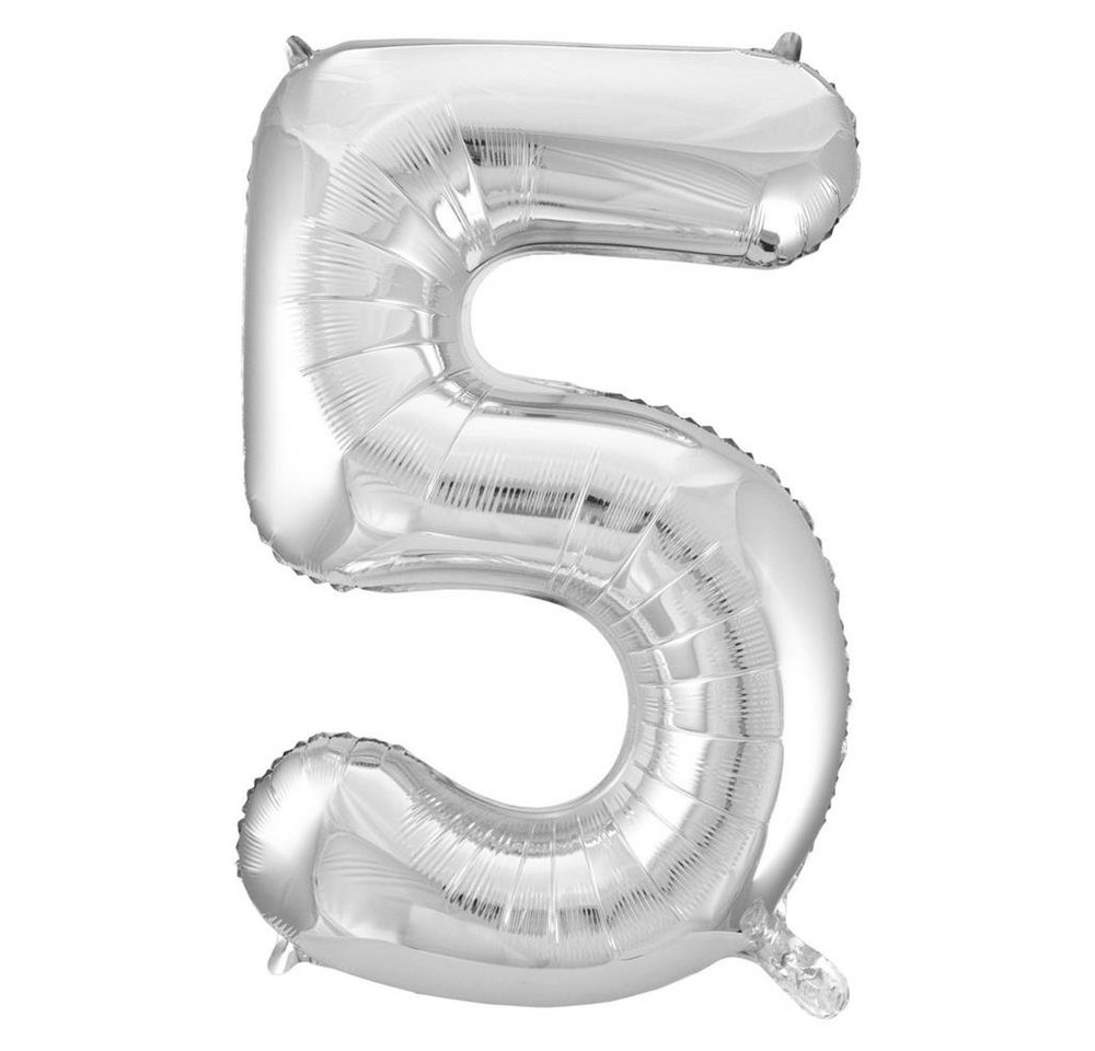 Idena Folienballon Zahl 5, Silber, für Geburtstag, als Geschenk und Dekoration von Idena