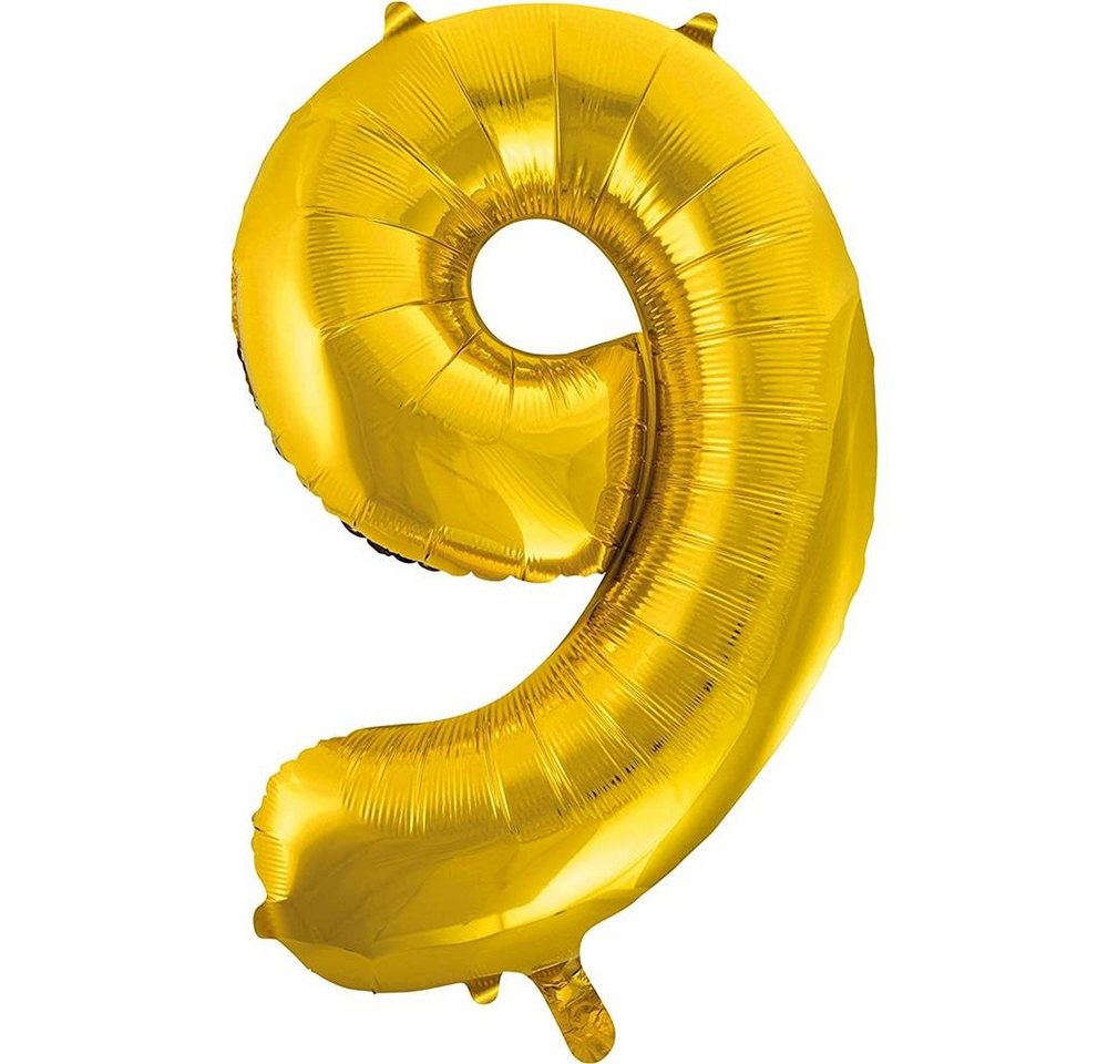 Idena Folienballon Zahl 9, Gold, für Geburtstag, als Geschenk und Dekoration von Idena