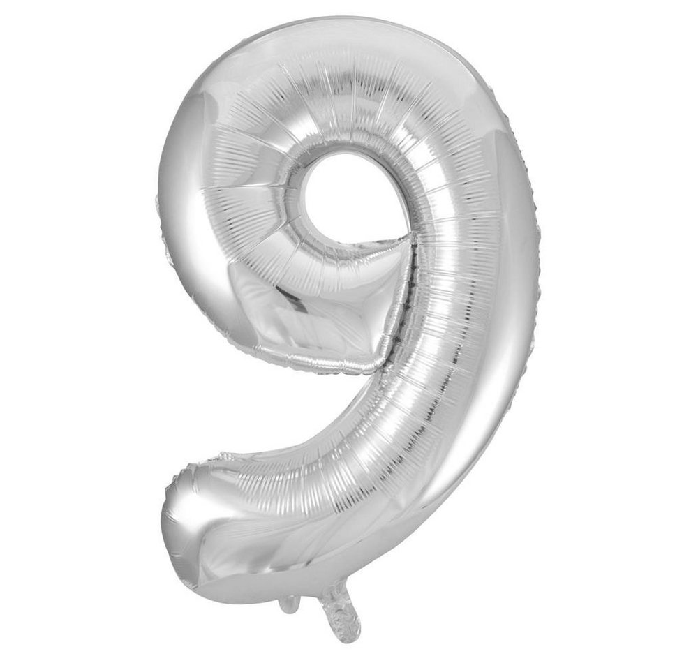 Idena Folienballon Zahl 9, Silber, für Geburtstag, als Geschenk und Dekoration von Idena