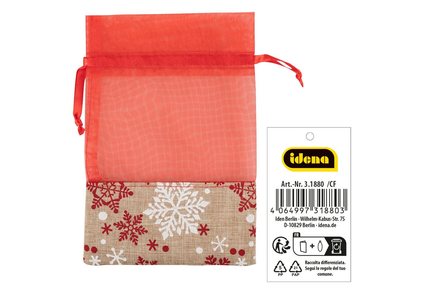 Idena Geschenkbox Idena Organzabeutel rot mit Schneeflocken 13x18cm Idena Geschenkbox Idena Organzabeutel rot mit Schneeflocken 13x18cm von Idena